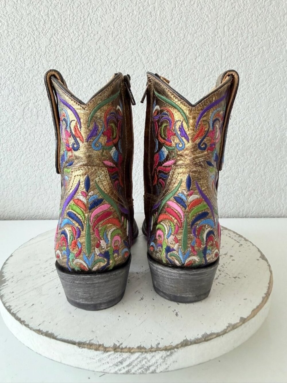 Old Gringo TAOS FIESTA Short Gold Boots Colorful Cowboy Womens 7.5 Snip Toe NEW - Picture 3 of 11